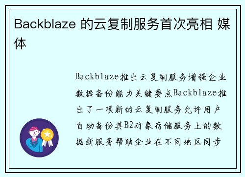 Backblaze 的云复制服务首次亮相 媒体