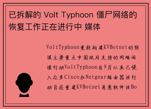 已拆解的 Volt Typhoon 僵尸网络的恢复工作正在进行中 媒体